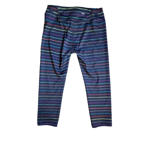 Athleta Multi Stripe Sonar Rainbow Navy Blue Capri Leggings Size Medium Yoga - Picture 8 of 9